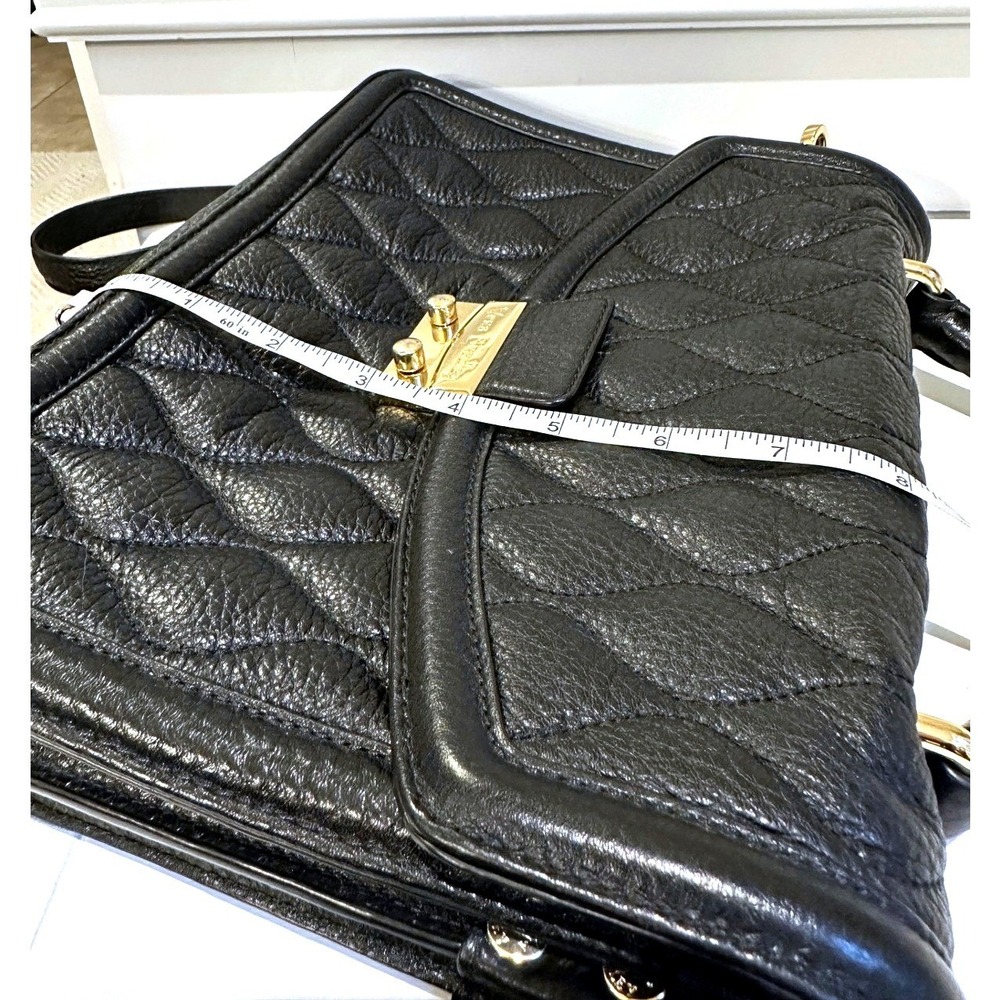 Vera Bradley Black Quilted Leather Satchel Crossbody Bag Gold Hardware Purse EUC - Picture 10 of 16